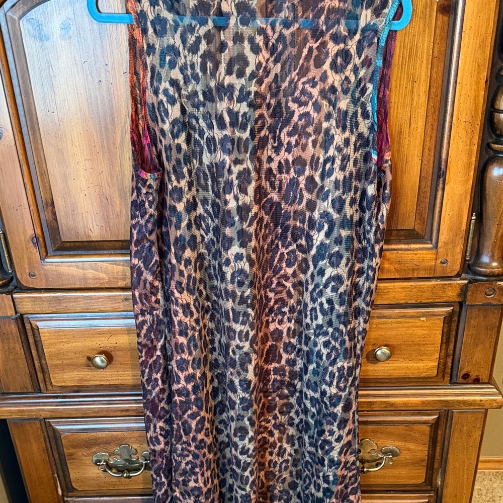 Crazy Train Multicolor Leopard & Lace Duster - Teal, Pink, Brown - Picture 3 of 3